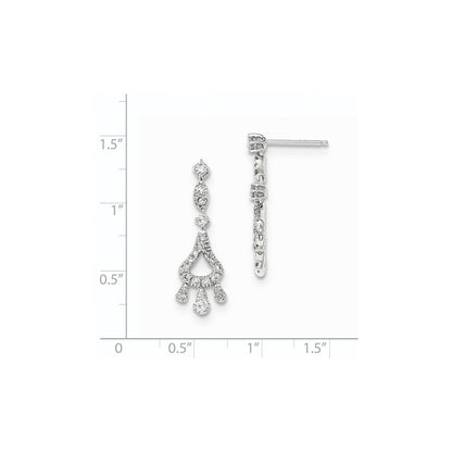 14k White Gold Real Diamond Post Dangle Earrings