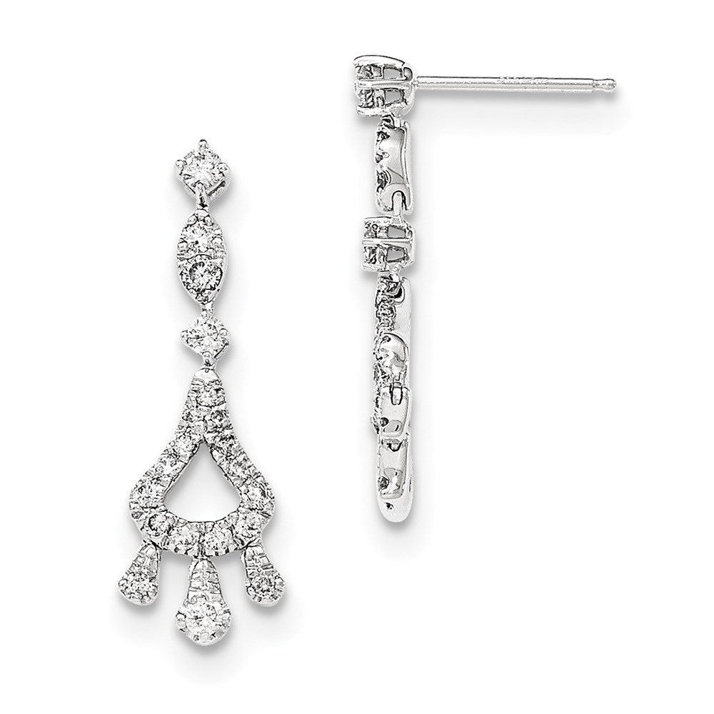 14k White Gold Real Diamond Post Dangle Earrings