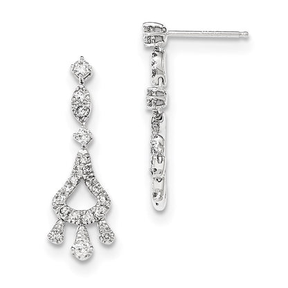 14k White Gold Real Diamond Post Dangle Earrings