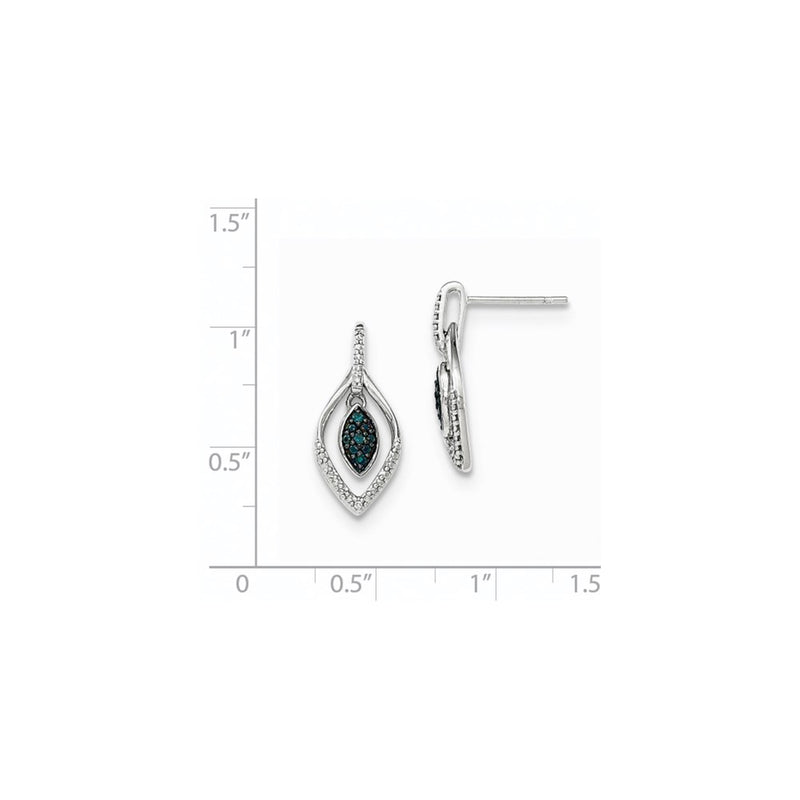 14k White Gold Blue and White Real Diamond Dangle Post Earrings
