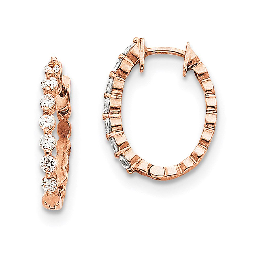 14k Rose Gold AAA Real Diamond Hinged Hoop Earrings