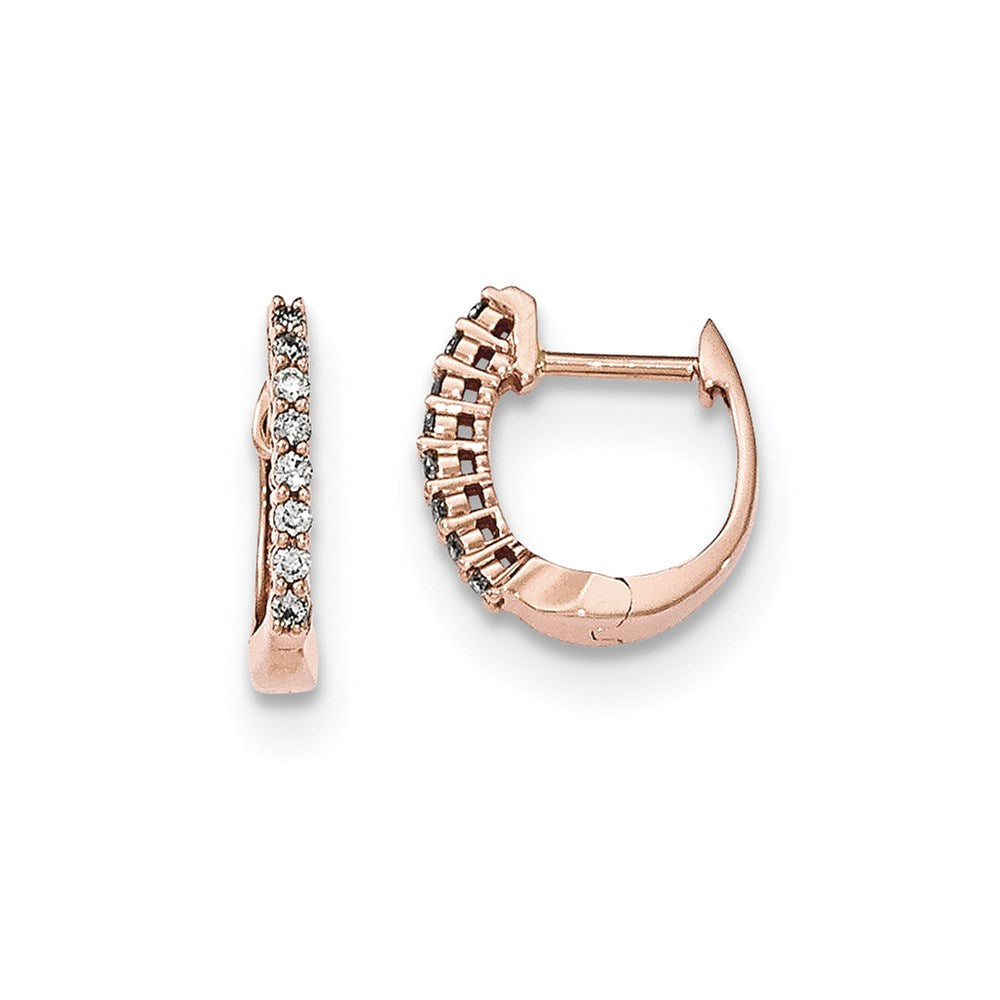 14K Rose Gold Polished Real Diamond Hinged Hoop Earrings