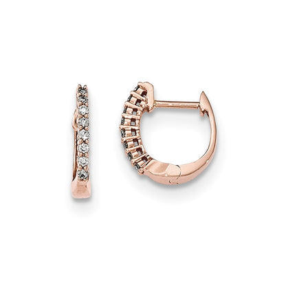 14K Rose Gold Polished Real Diamond Hinged Hoop Earrings