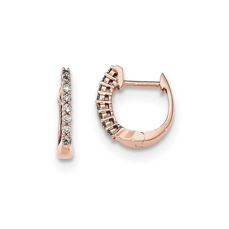 14K Rose Gold Polished Real Diamond Hinged Hoop Earrings