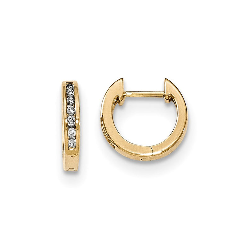 14k Yellow Gold Polished Real Diamond Hinged Hoop Earrings