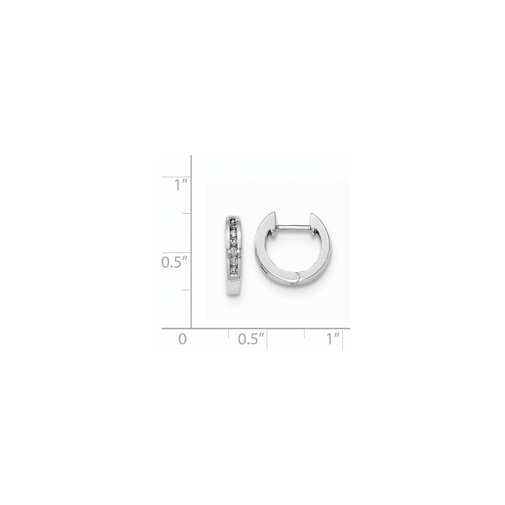 14K White Gold Polished Real Diamond Hinged Hoop Earrings