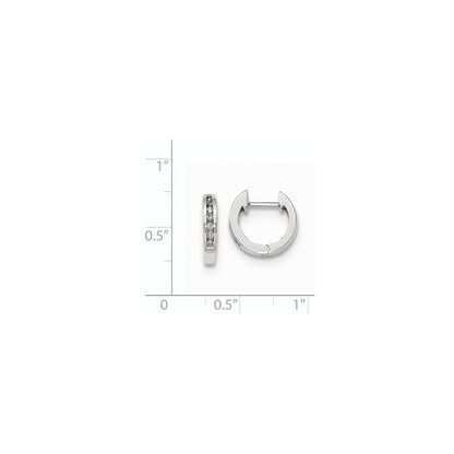 14K White Gold Polished Real Diamond Hinged Hoop Earrings
