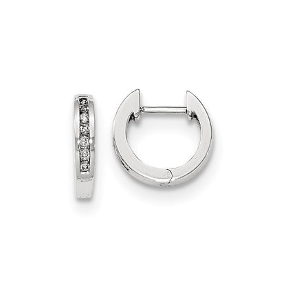 14K White Gold Polished Real Diamond Hinged Hoop Earrings