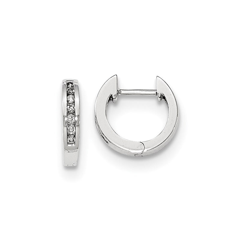 14K White Gold Polished Real Diamond Hinged Hoop Earrings