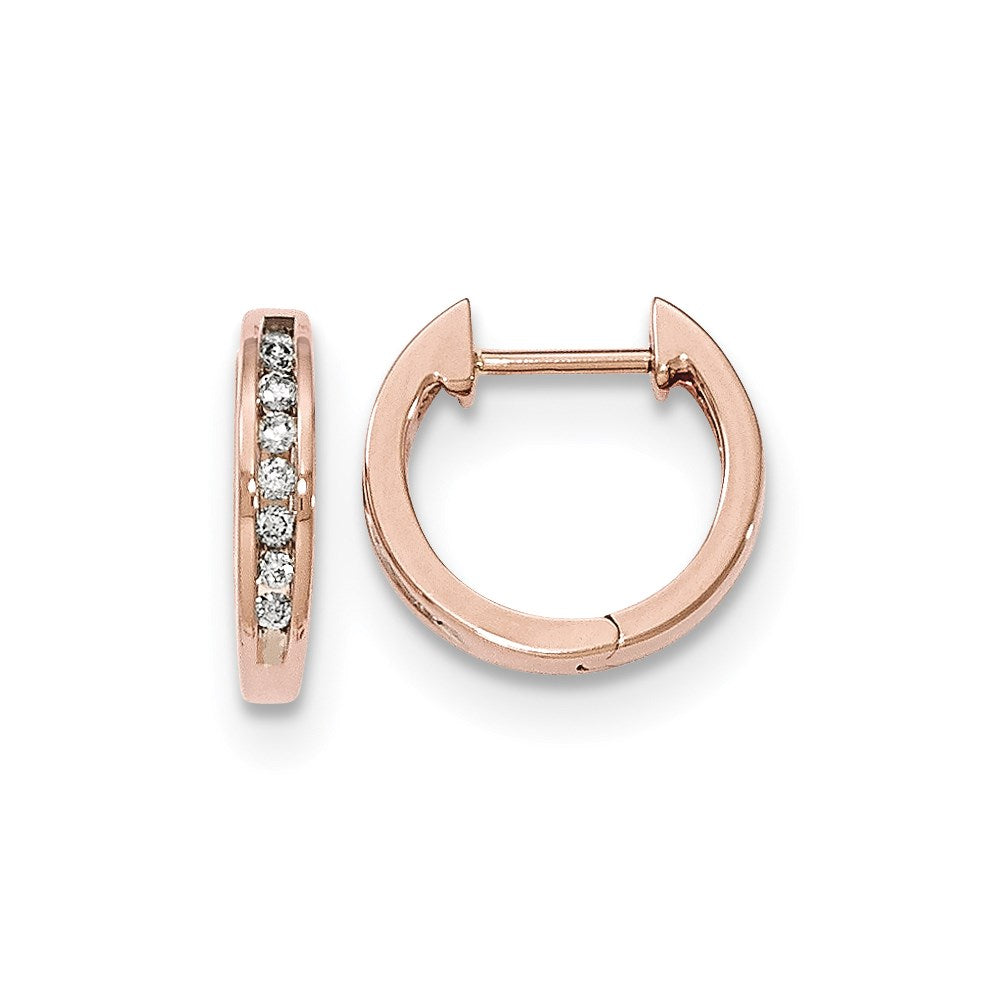 14K Rose Gold Polished Real Diamond Hinged Hoop Earrings