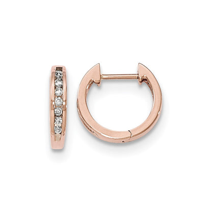 14K Rose Gold Polished Real Diamond Hinged Hoop Earrings