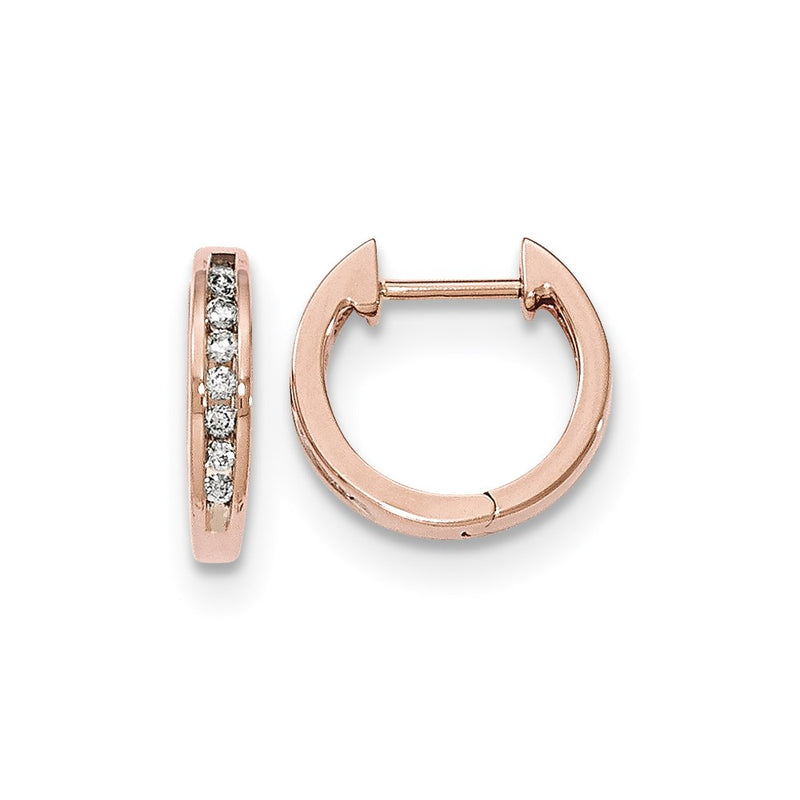 14K Rose Gold Polished Real Diamond Hinged Hoop Earrings