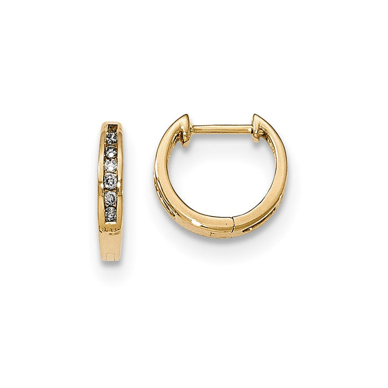 14k Yellow Gold Polished Real Diamond Hinged Hoop Earrings