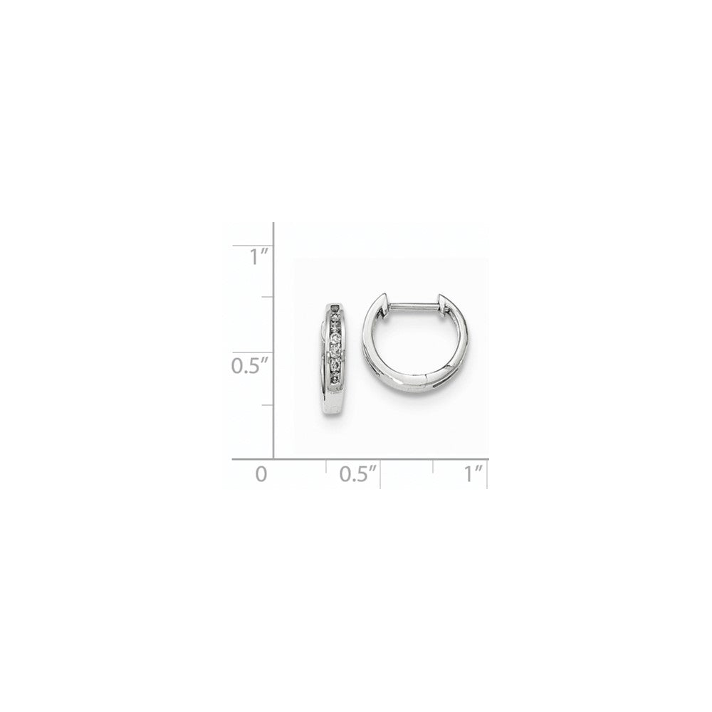 14K White Gold Polished Real Diamond Hinged Hoop Earrings