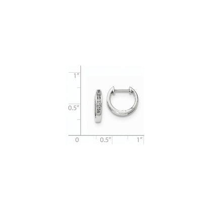 14K White Gold Polished Real Diamond Hinged Hoop Earrings