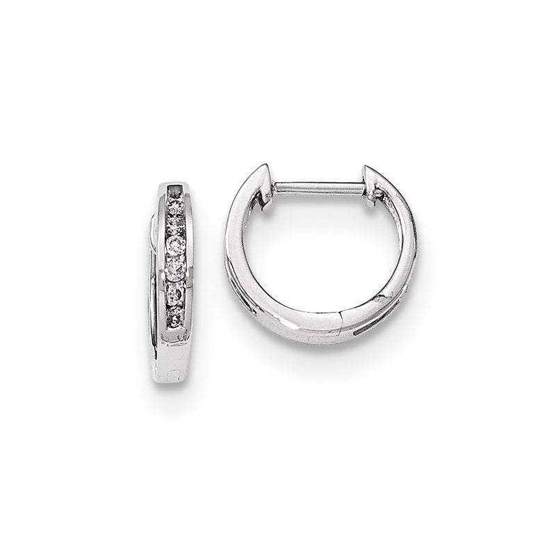 14K White Gold Polished Real Diamond Hinged Hoop Earrings