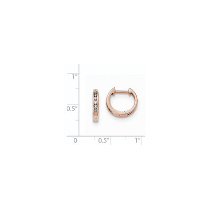 14K Rose Gold Polished Real Diamond Hinged Hoop Earrings