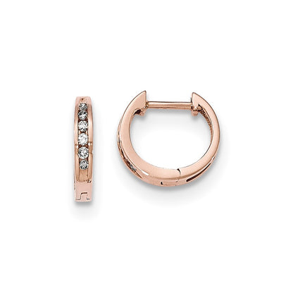 14K Rose Gold Polished Real Diamond Hinged Hoop Earrings