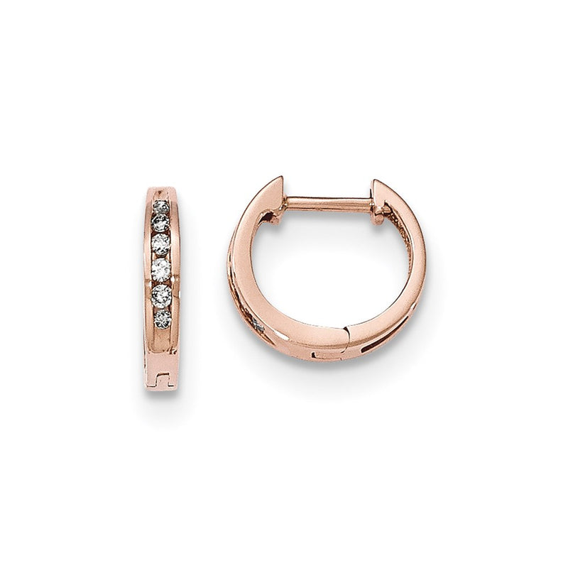 14K Rose Gold Polished Real Diamond Hinged Hoop Earrings