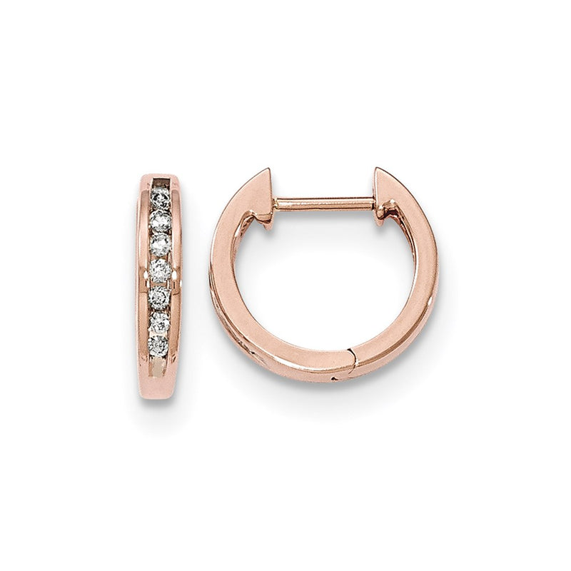 14k Rose Gold Real Diamond Hinged Hoop Earrings