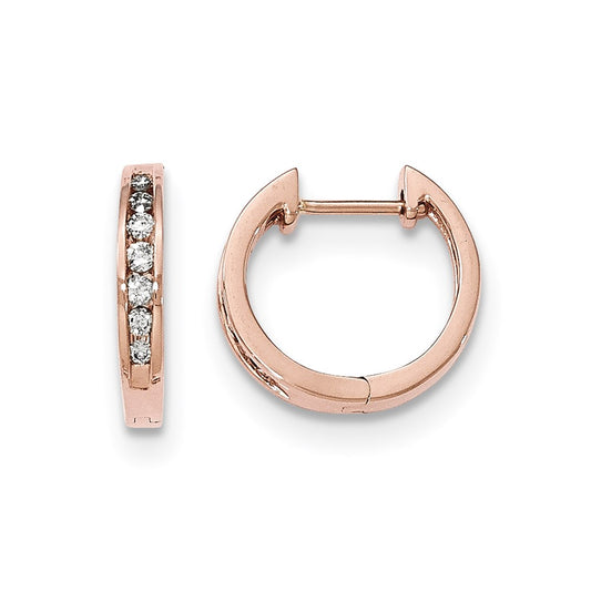 14k Rose Gold Real Diamond Hinged Hoop Earrings