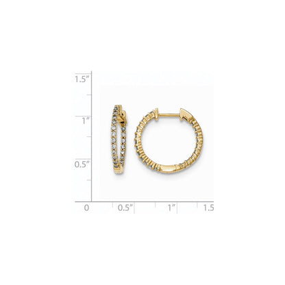 14k Yellow Gold Polished Real Diamond In and Out Hinged Hoop Earrings