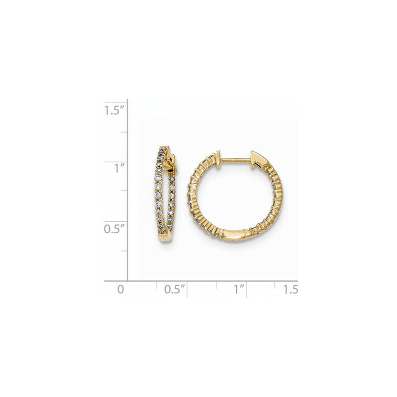 14k Yellow Gold Polished Real Diamond In and Out Hinged Hoop Earrings