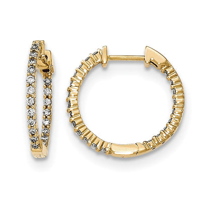 14k Yellow Gold Polished Real Diamond In and Out Hinged Hoop Earrings
