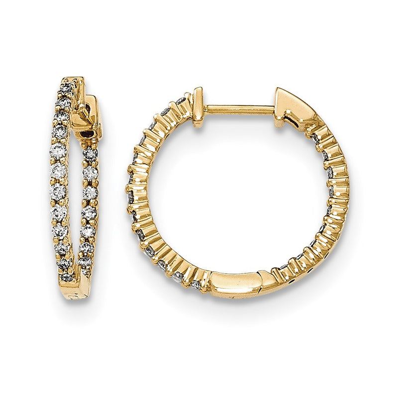 14k Yellow Gold Polished Real Diamond In and Out Hinged Hoop Earrings