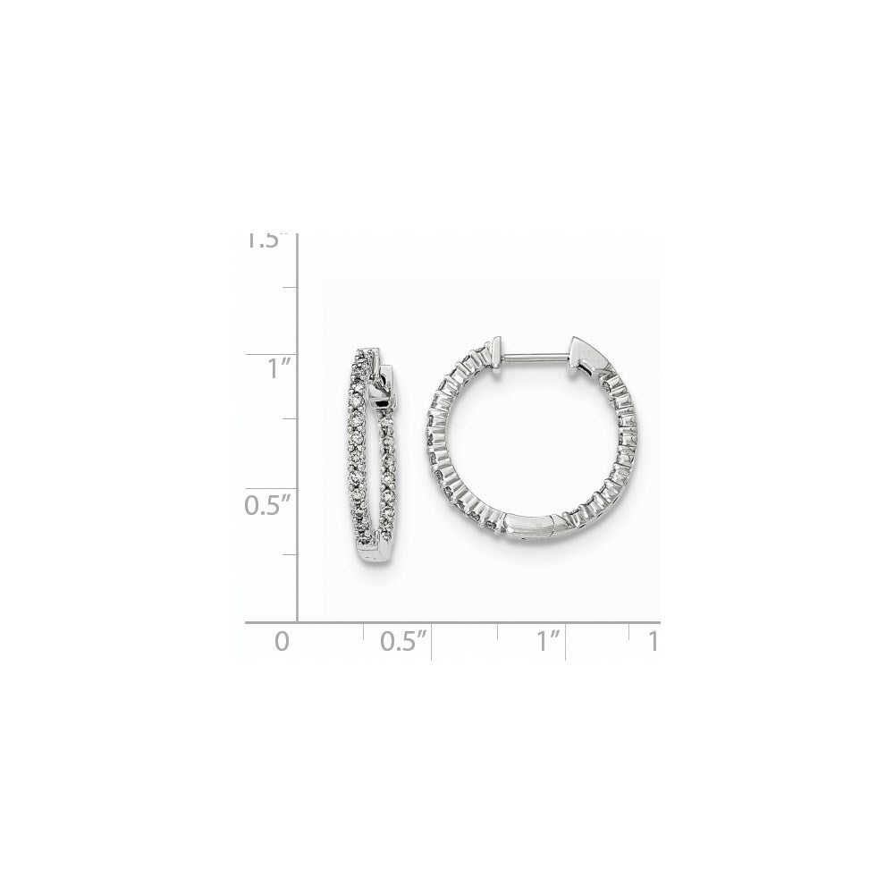 14k White Gold Polished Real Diamond In and Out Hinged Hoop Earrings