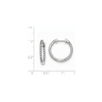 14k White Gold Polished Real Diamond In and Out Hinged Hoop Earrings