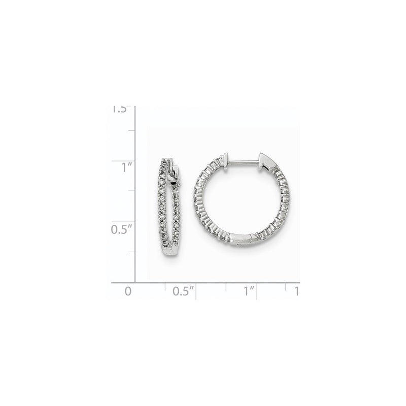 14k White Gold Polished Real Diamond In and Out Hinged Hoop Earrings