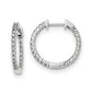 14k White Gold Polished Real Diamond In and Out Hinged Hoop Earrings