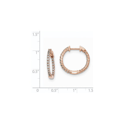14k Rose Gold Polished Real Diamond In and Out Hinged Hoop Earrings