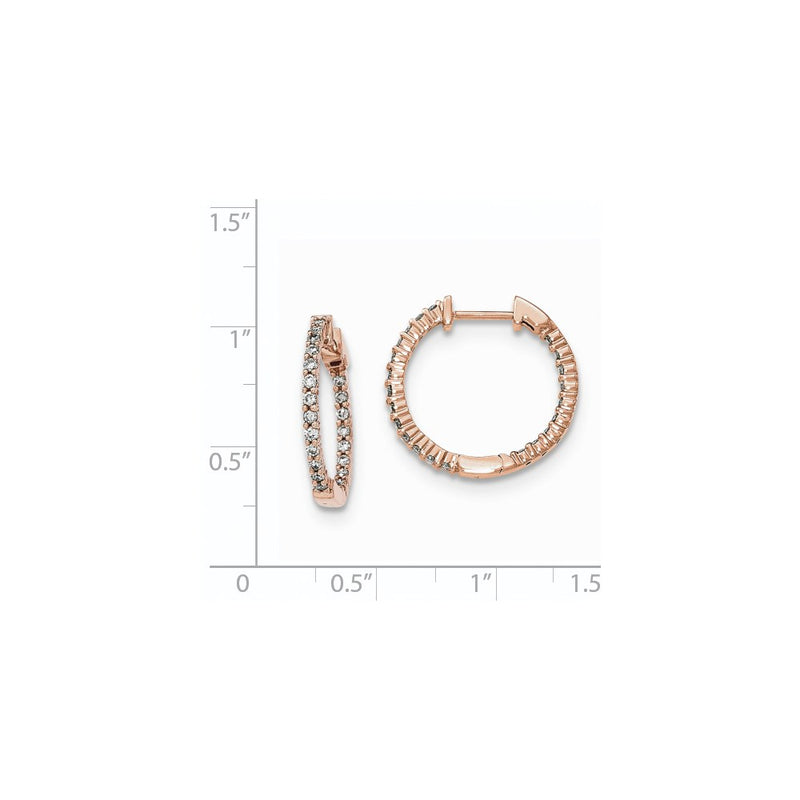 14k Rose Gold Polished Real Diamond In and Out Hinged Hoop Earrings