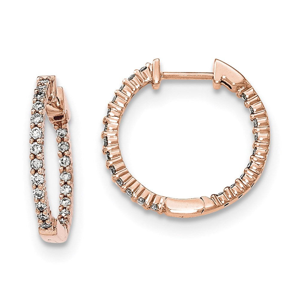 14k Rose Gold Polished Real Diamond In and Out Hinged Hoop Earrings