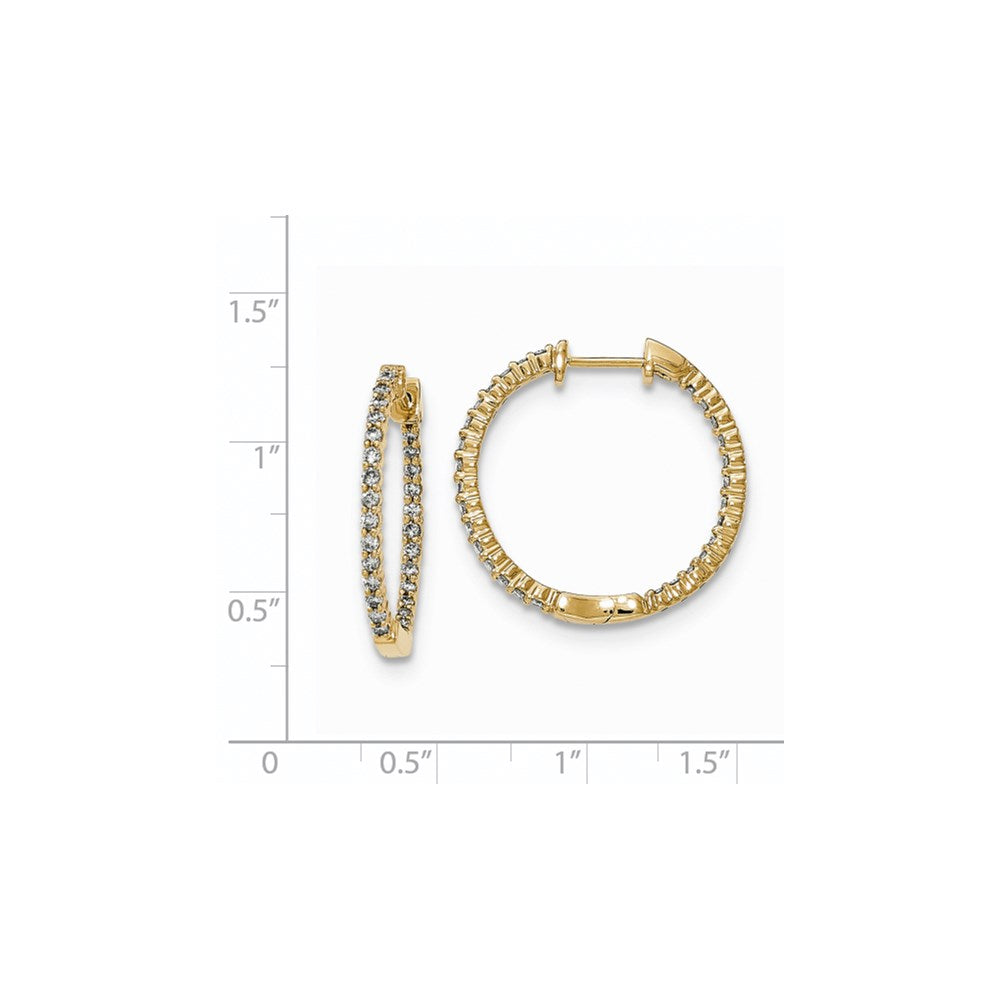14k Yellow Gold Polished Real Diamond In and Out Hinged Hoop Earrings