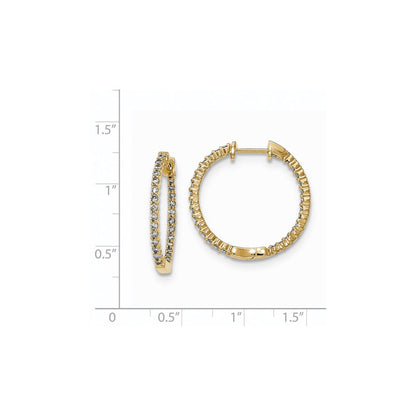 14k Yellow Gold Polished Real Diamond In and Out Hinged Hoop Earrings