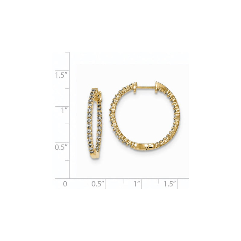 14k Yellow Gold Polished Real Diamond In and Out Hinged Hoop Earrings