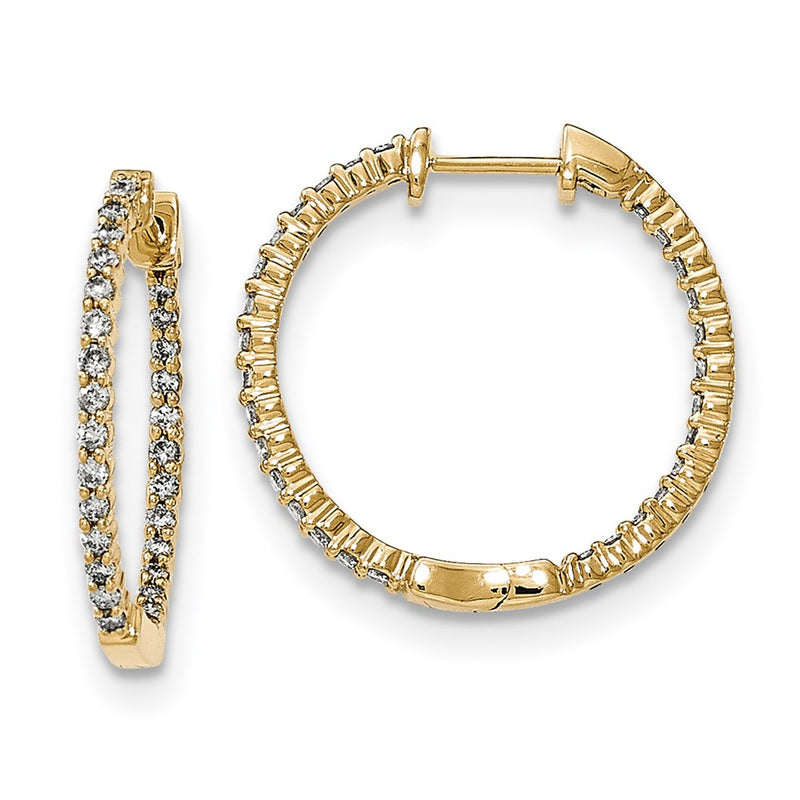 14k Yellow Gold Polished Real Diamond In and Out Hinged Hoop Earrings