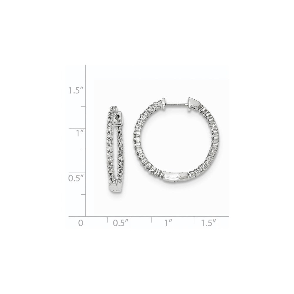 14K White Gold Polished Real Diamond In and Out Hinged Hoop Earrings