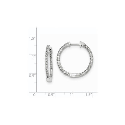 14K White Gold Polished Real Diamond In and Out Hinged Hoop Earrings