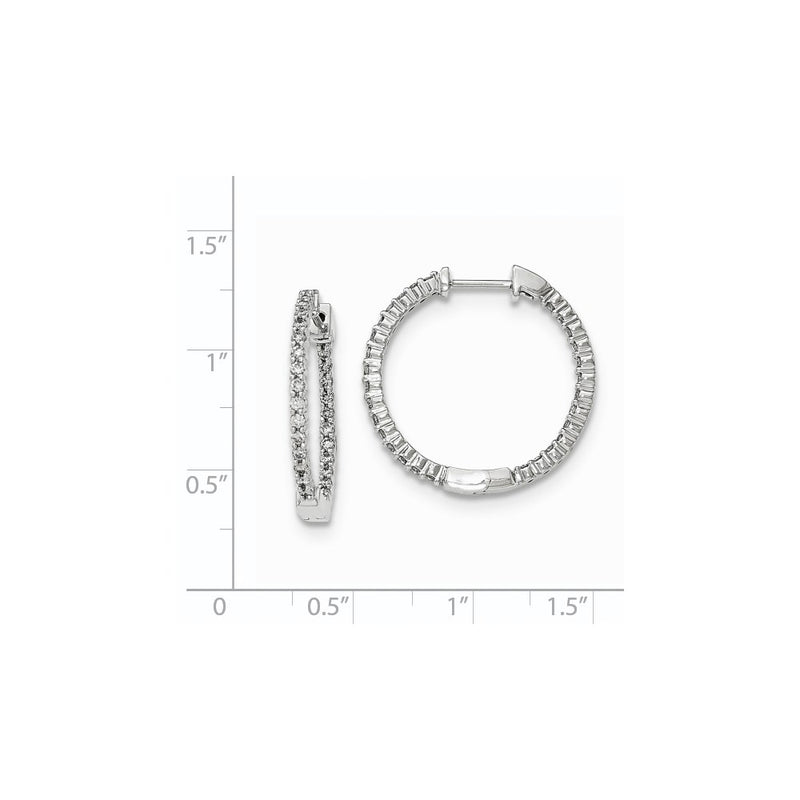 14K White Gold Polished Real Diamond In and Out Hinged Hoop Earrings