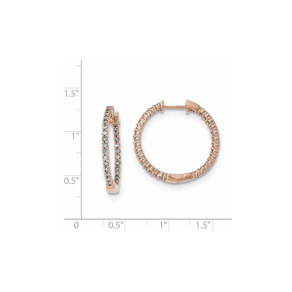 14K Rose Gold Polished Real Diamond In and Out Hinged Hoop Earrings