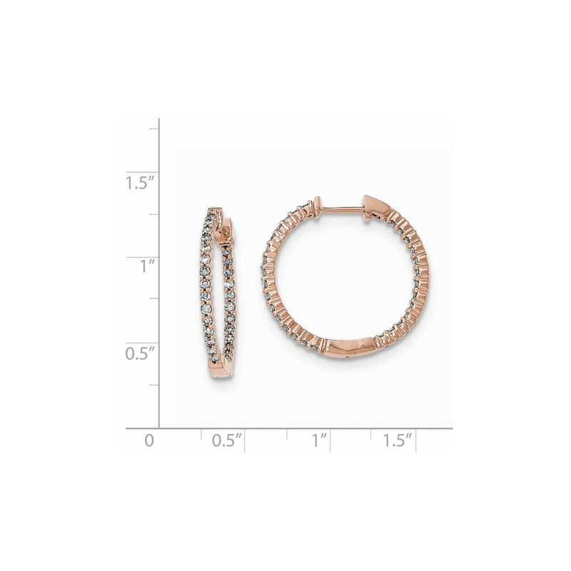14K Rose Gold Polished Real Diamond In and Out Hinged Hoop Earrings
