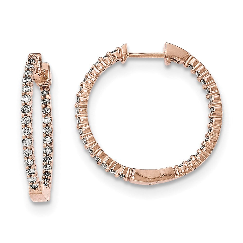 14K Rose Gold Polished Real Diamond In and Out Hinged Hoop Earrings