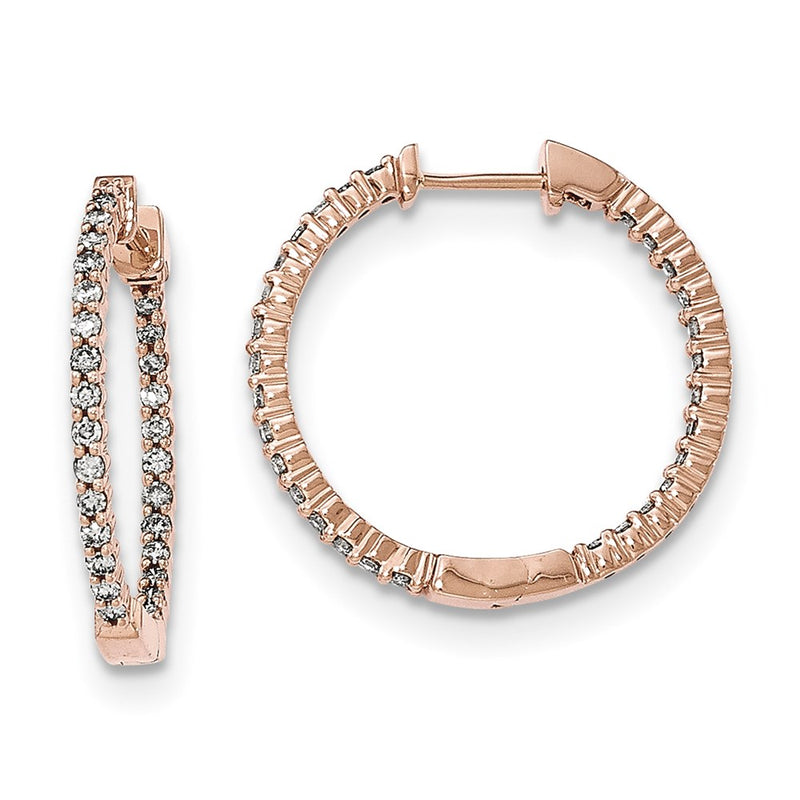 14K Rose Gold Polished Real Diamond In and Out Hinged Hoop Earrings