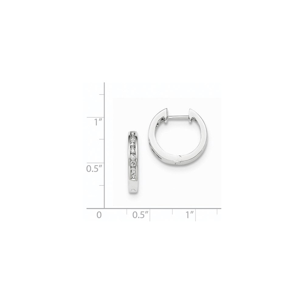 14K White Gold Polished Real Diamond Hinged Hoop Earrings