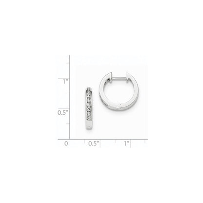 14K White Gold Polished Real Diamond Hinged Hoop Earrings