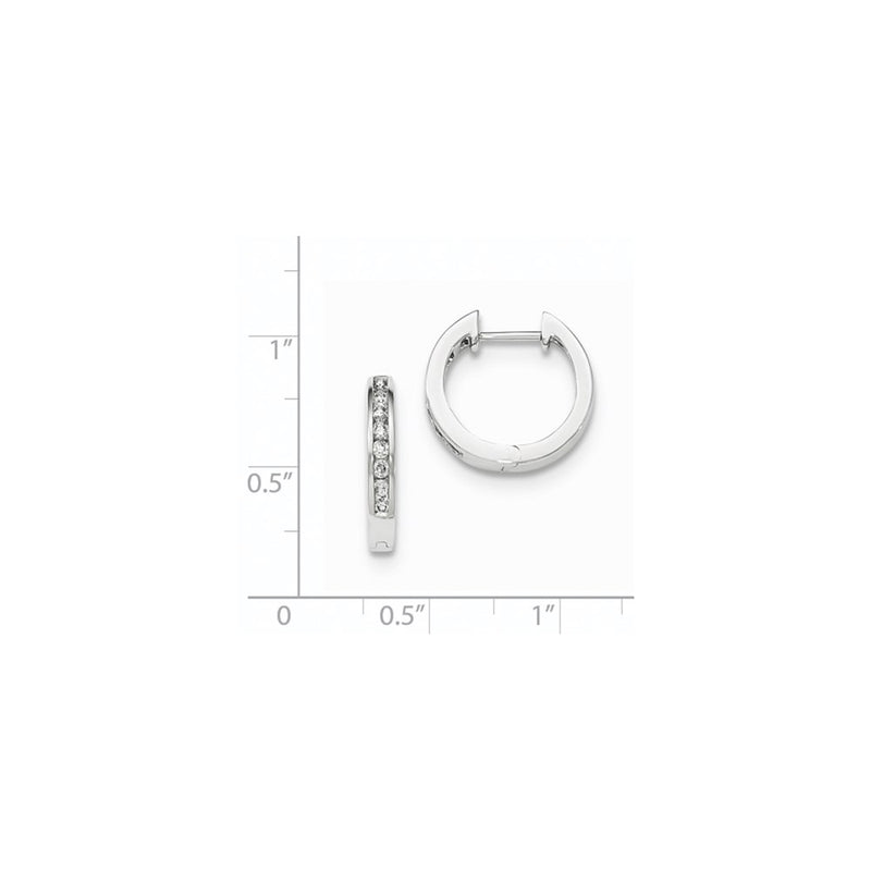 14K White Gold Polished Real Diamond Hinged Hoop Earrings